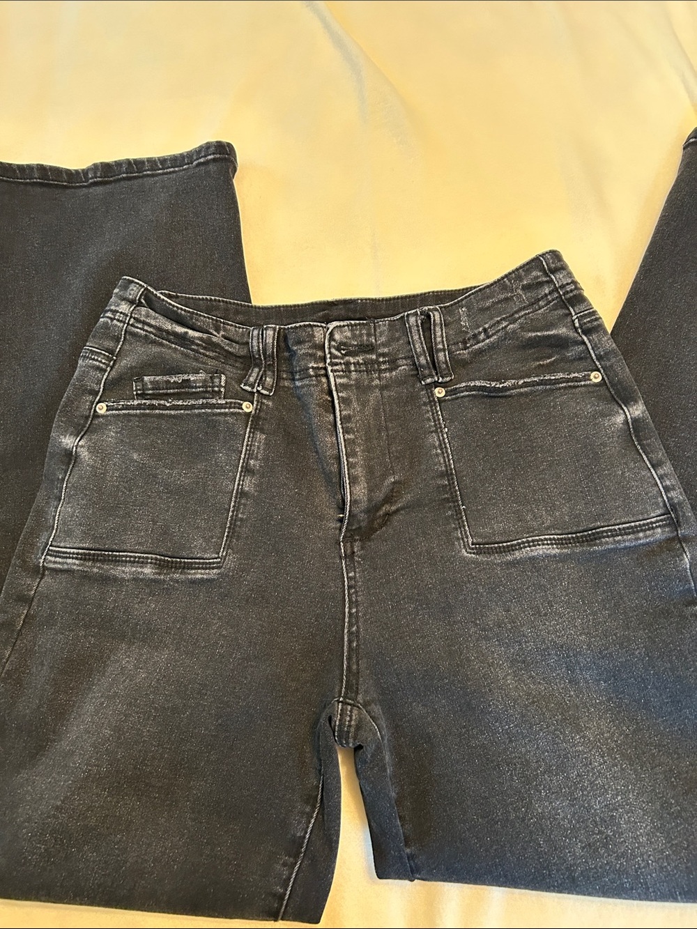 High-Rise, Wide Leg Black Washed Jeans